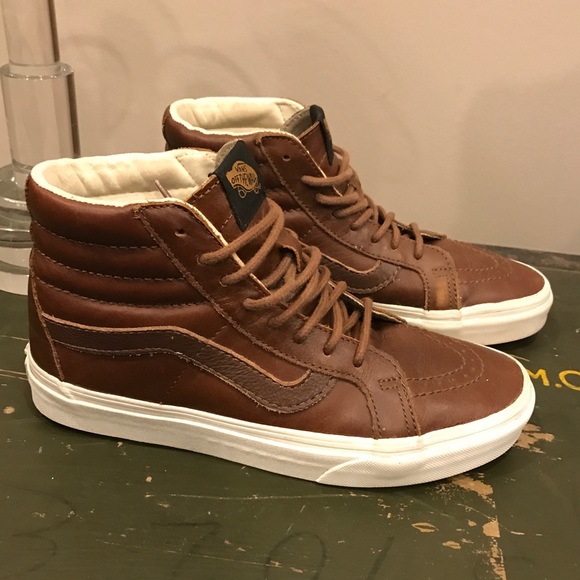 Vans Brown Leather Unisex Sk8-Hi Reissue Vans Brown Leather Unisex Sk8-Hi Reissue